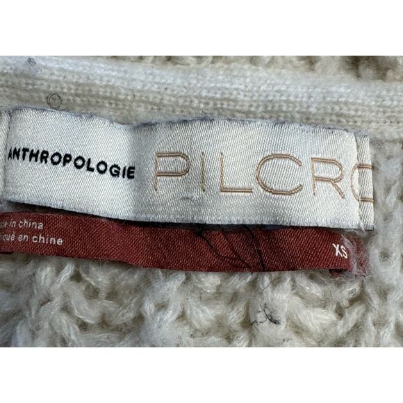 Pilcro Anthropologie Wool Blend Cream Tan V Neck Chunky Crop Sweater Size XS - Picture 2 of 5